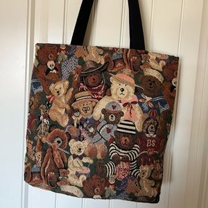 Grandmas Couch Tote Bag | Vintage Teddy Bear Print Bag Reusable